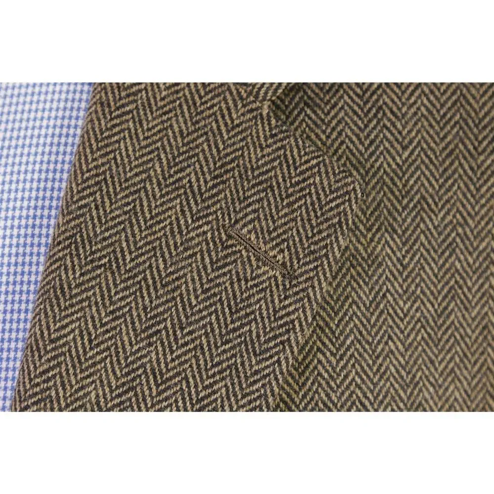 Hickey Freeman Brown Herringbone Tweed 2-Btn Wool Sportcoat Blazer 46L